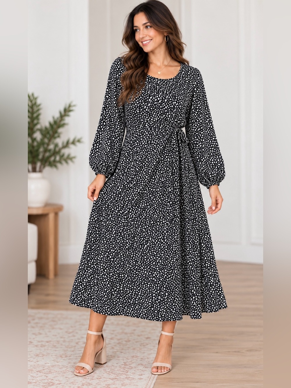 Beautiful Nomad Long-Sleeve Floral Midi Dress